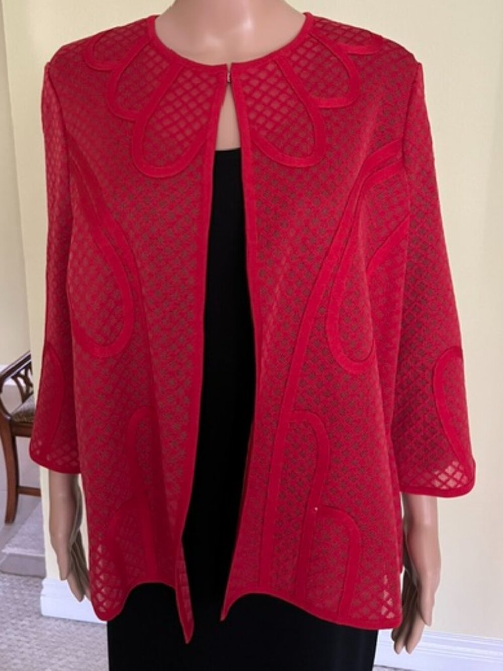 Ming Wang Red Knit Patterned Jacket L NWT